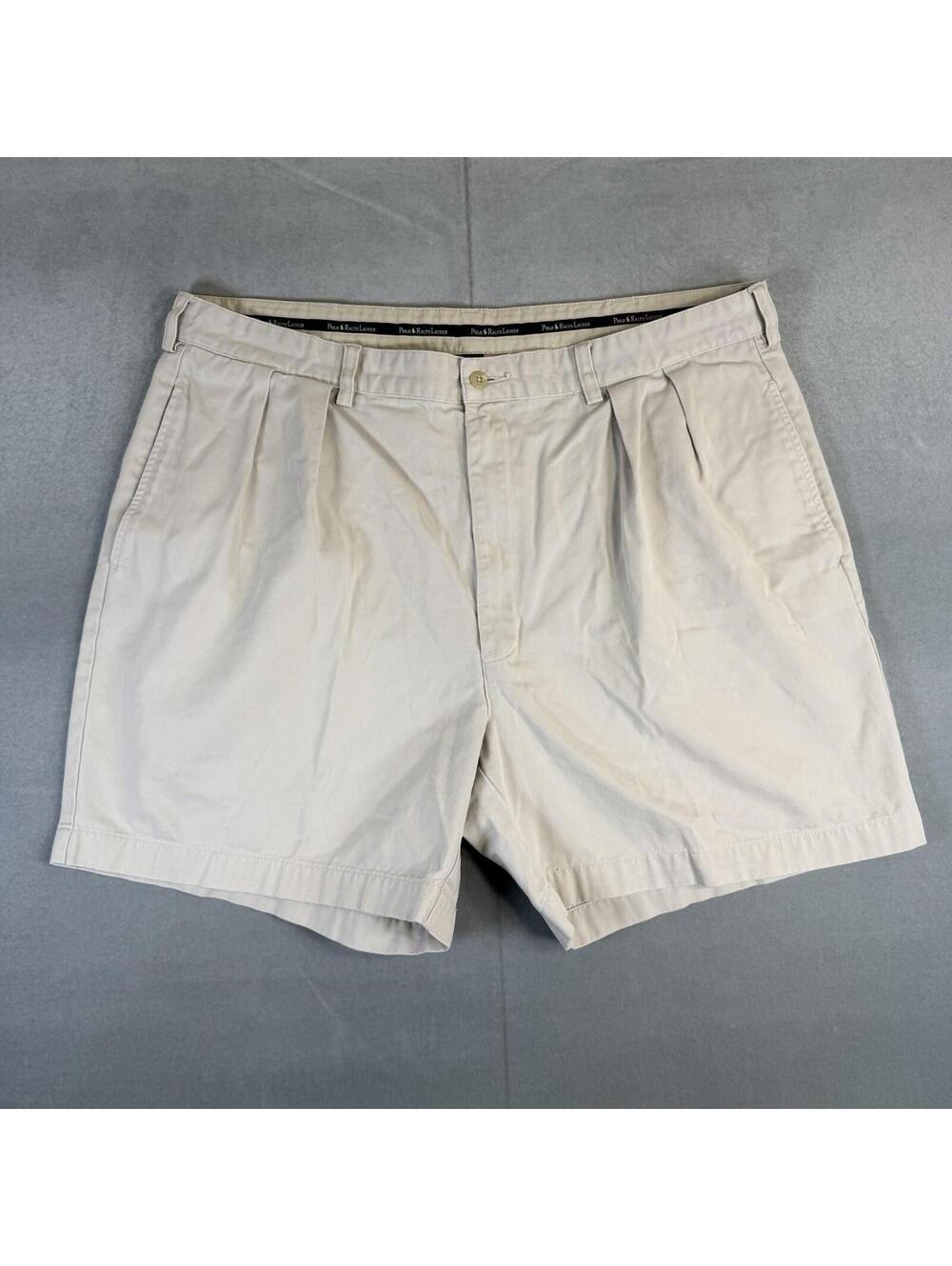 Vintage 90s Polo Ralph Lauren Andrew Shorts Mens 38* Cream Pleated Chino 6"
